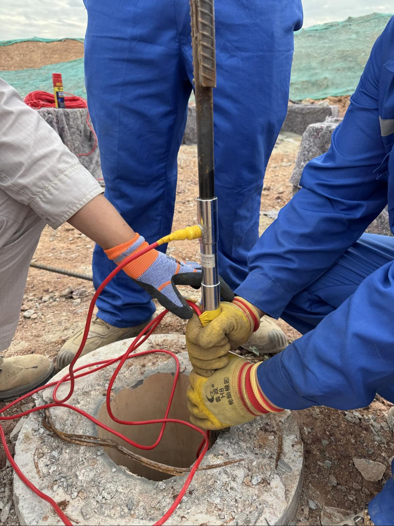 Internal force monitoring sensor installation on a rigid pile